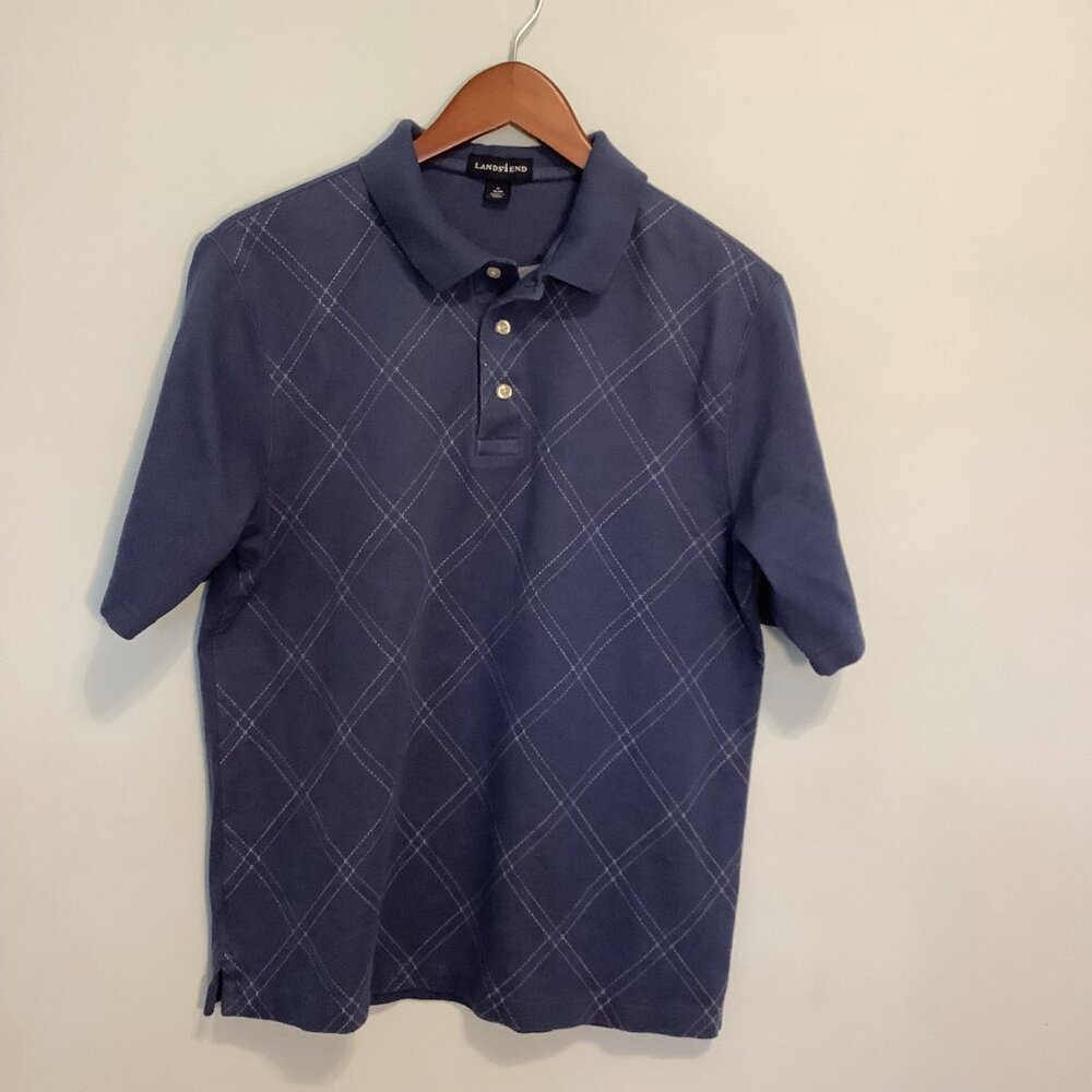 Lands’ End Men’s Polo Medium Harlequin Pattern 100% Baumwolle Cotton